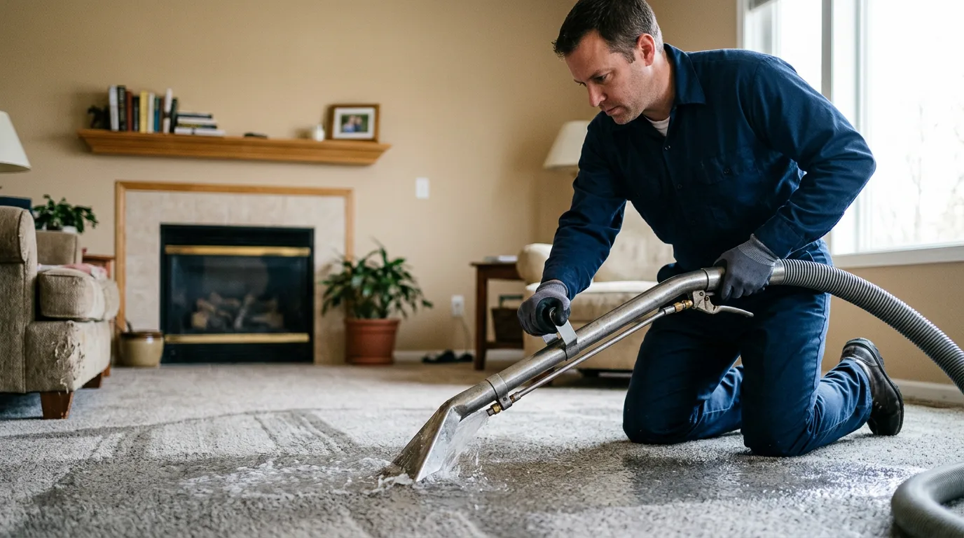 Water damage restoration technician working near Oquossoc, ME